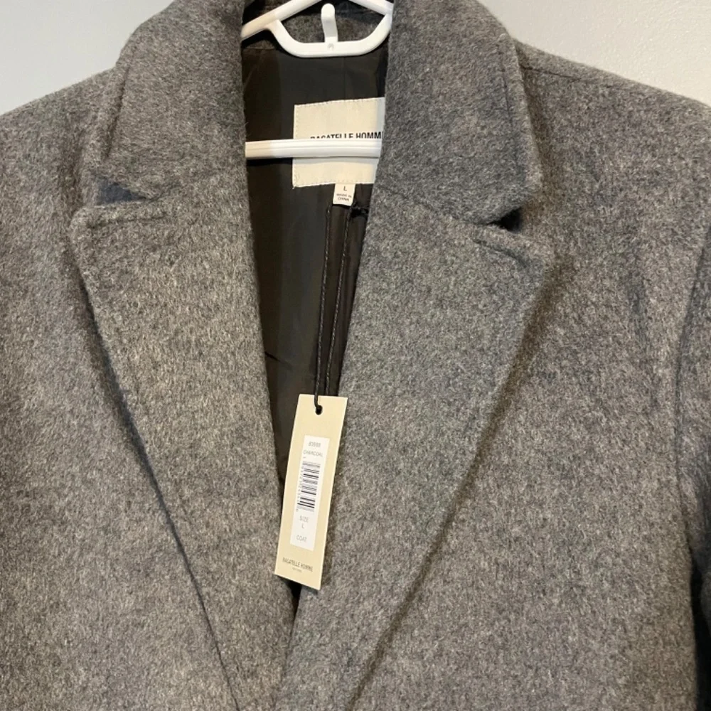 New Bagatelle Homme Wool Blend Single-Breasted Topcoat Charcoal Grey Large